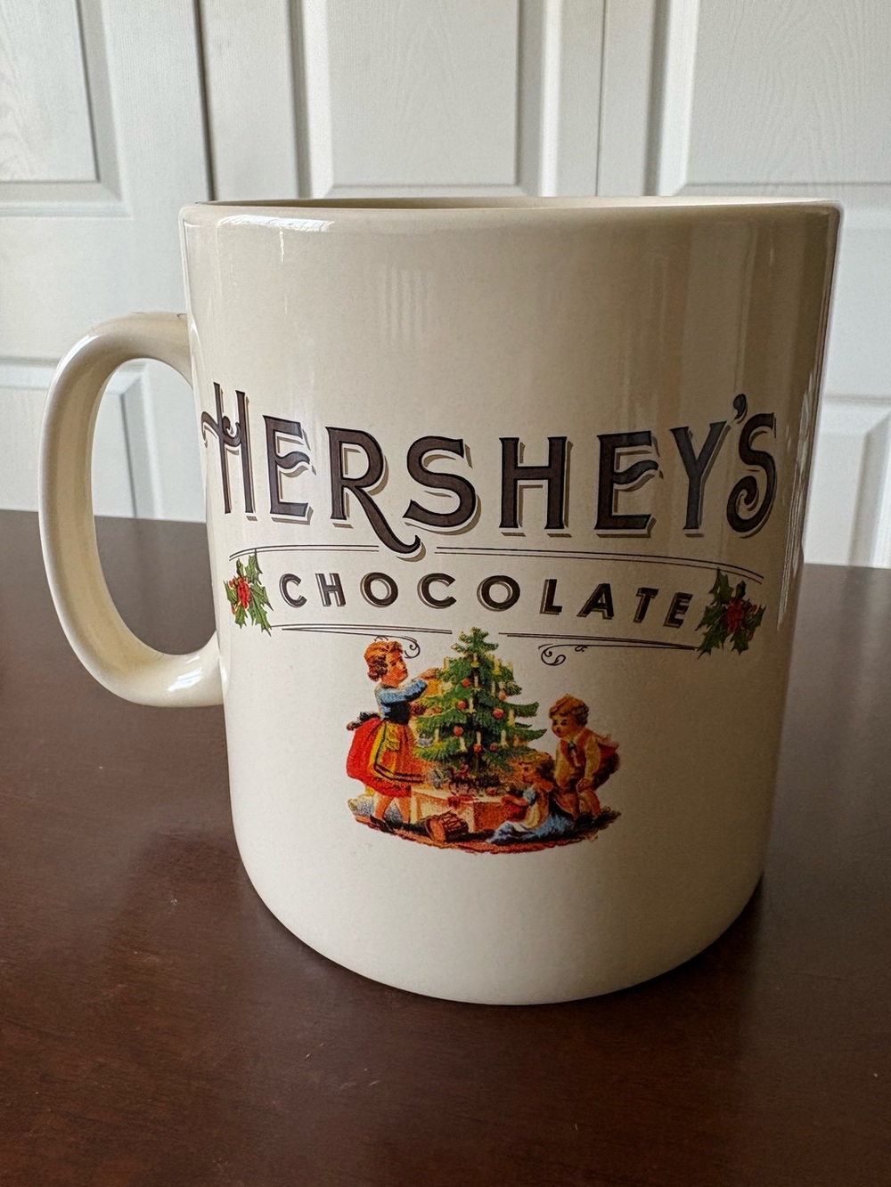 VTG Jumbo Hershey's Chocolate CoffeeVintage-Style Cream Mug with Holiday Graphic